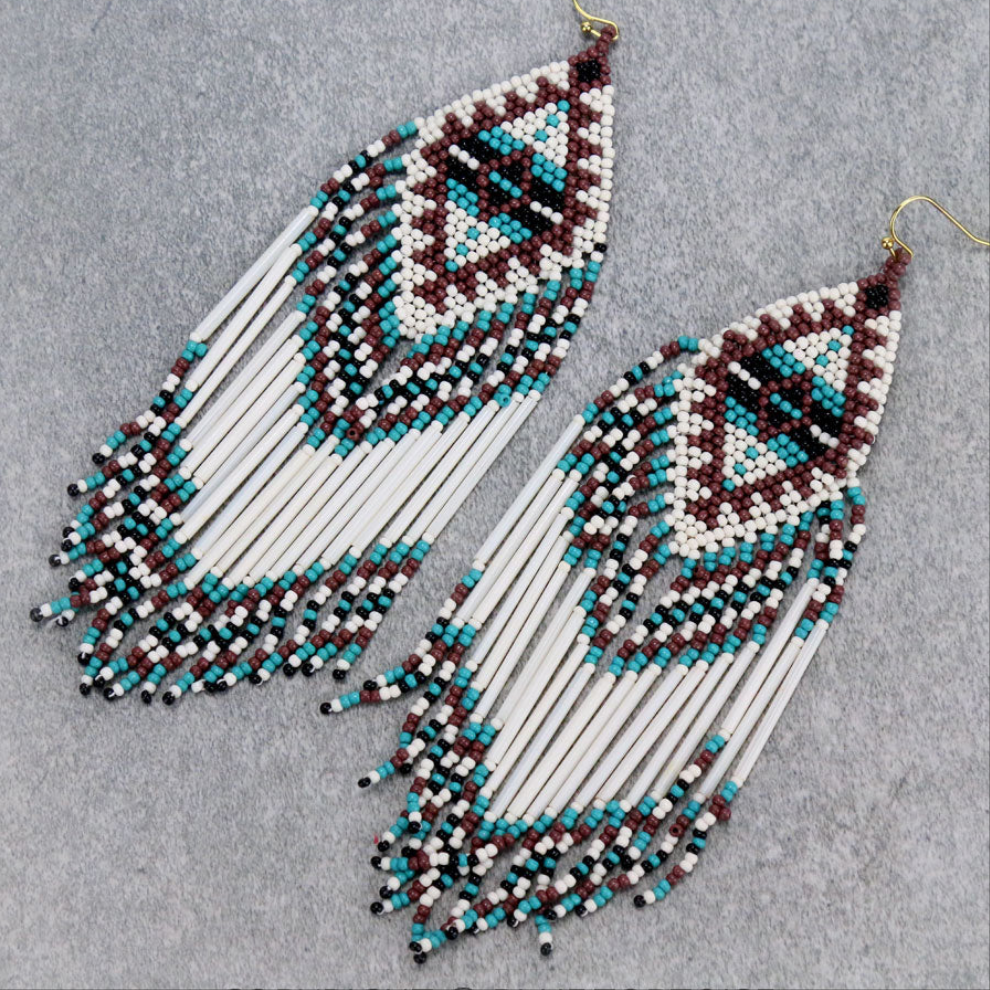 Long beaded boho tassel earrings