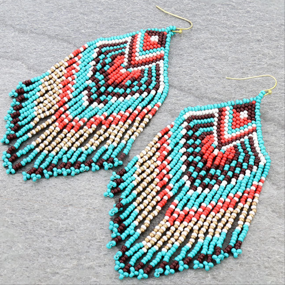 Long beaded boho tassel earrings