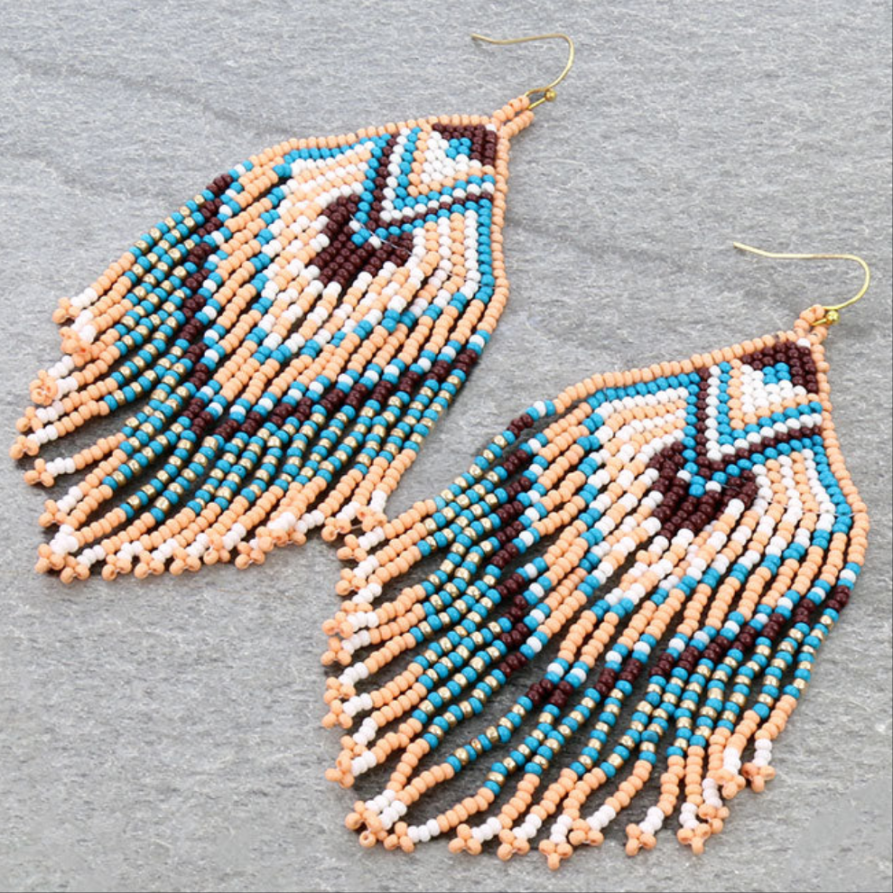 Long beaded boho tassel earrings