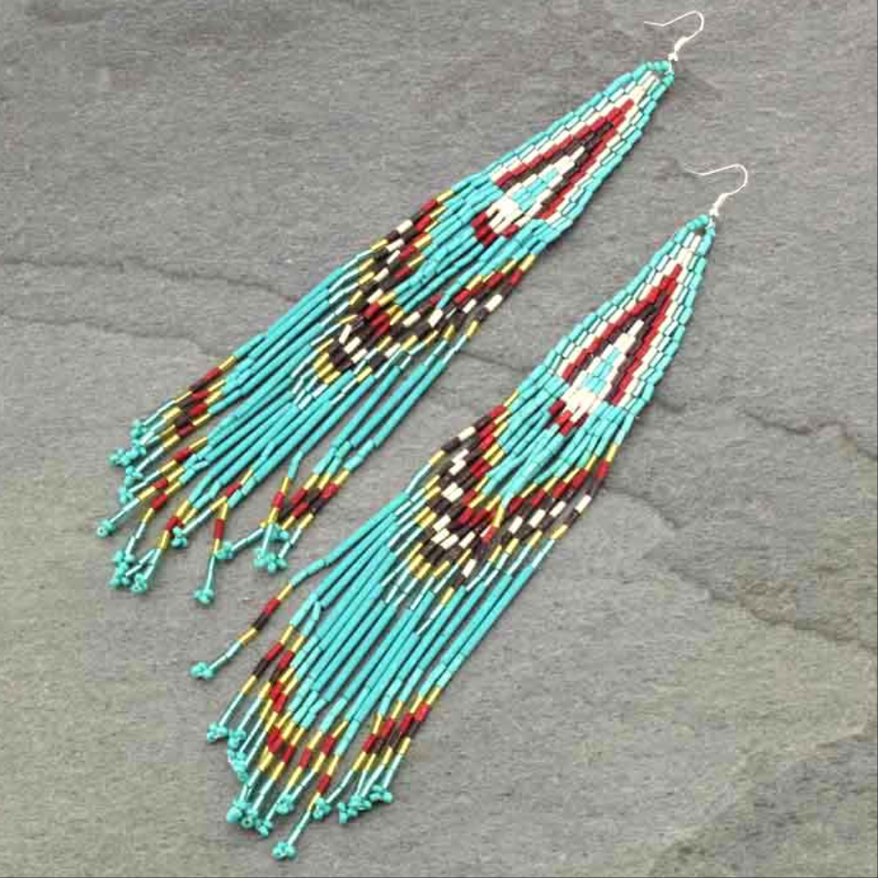 Long beaded boho tassel earrings