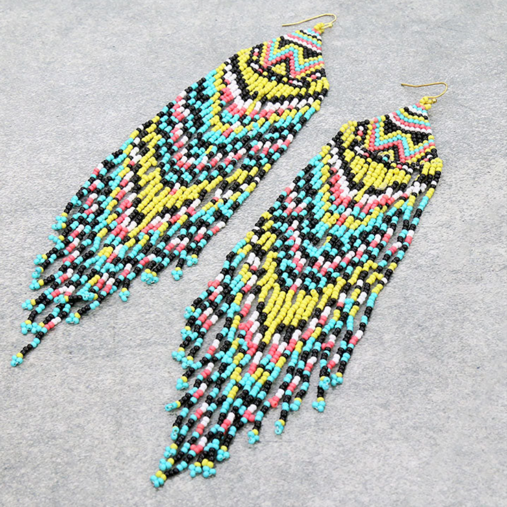 Long beaded boho tassel earrings
