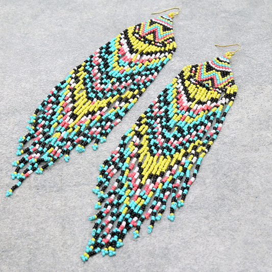 Long beaded boho tassel earrings