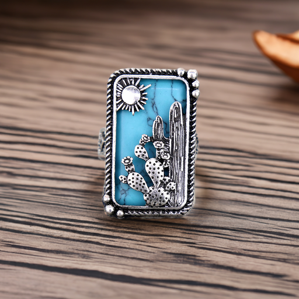 Turquoise Desert cactus stretch ring