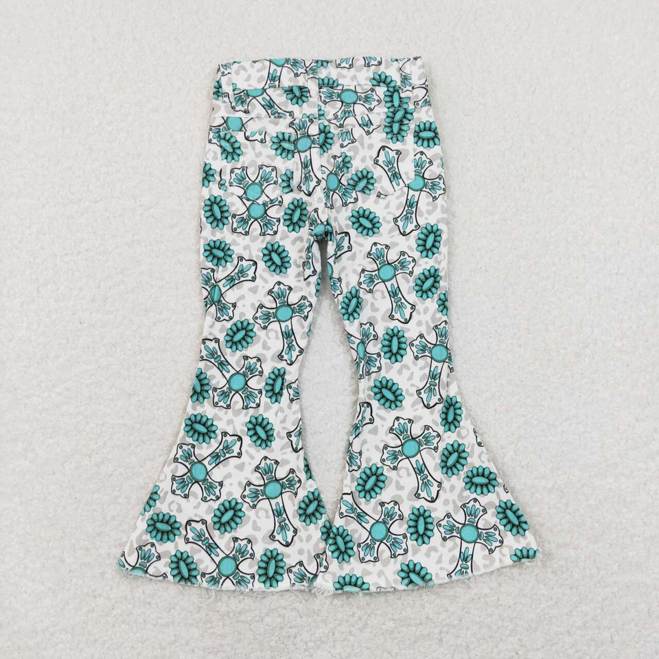 Western Turquoise Flared Pants Girls flare Jeans