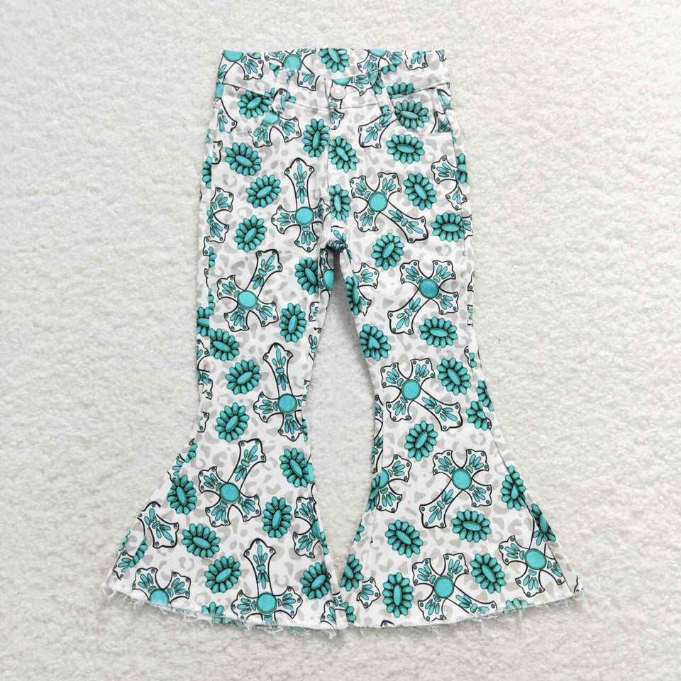 Western Turquoise Flared Pants Girls flare Jeans