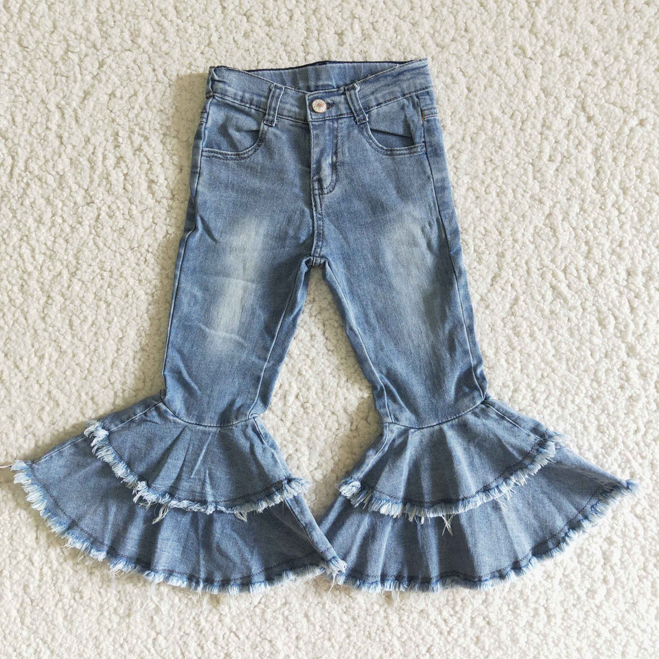 Girls distressed ruffle flare jeans