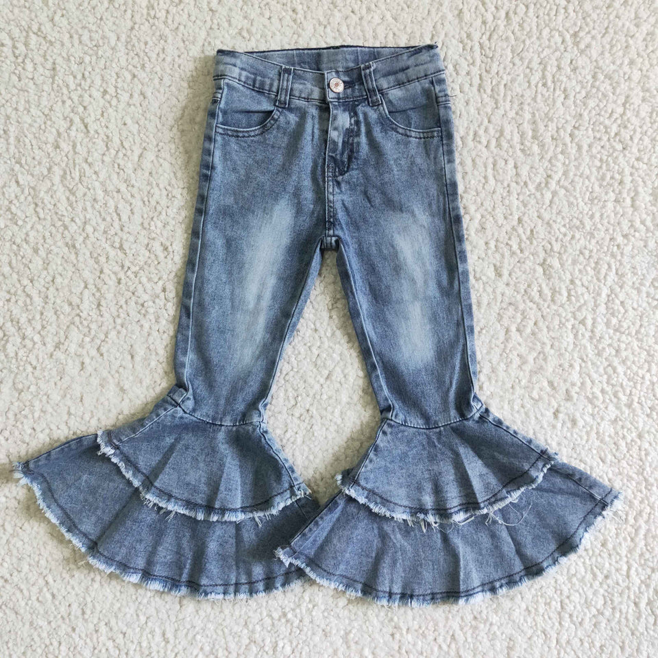 Girls distressed ruffle flare jeans