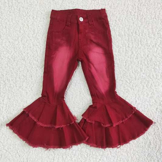 Girls red ruffle flare jeans