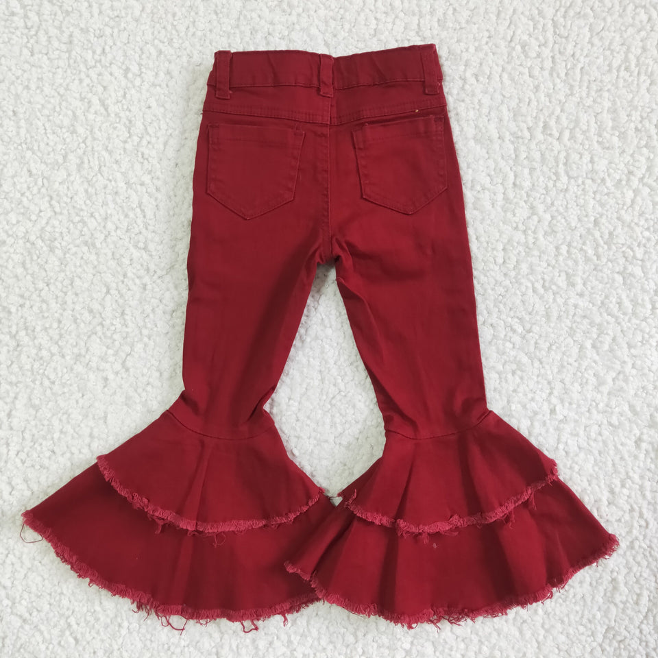 Girls red ruffle flare jeans