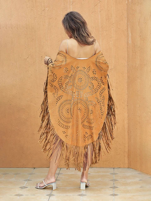 Gorgeous western boho Fringe tassel cutout Poncho shawl wrap