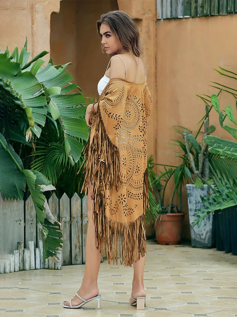 Gorgeous western boho Fringe tassel cutout Poncho shawl wrap