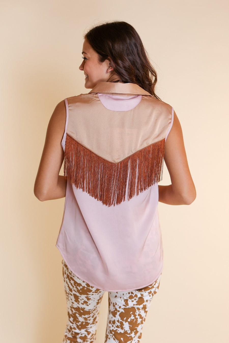 PRE ORDER. Sleeveless Satin Fringe Top, Pastel