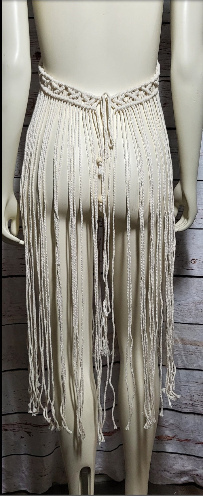 Natural white macreme beach festival dress with matching Barefoot sandals and wooden beads fully adjustable