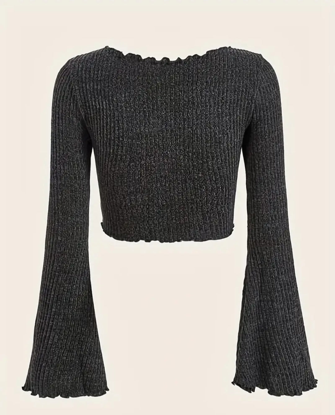 Lettuce trimmed tie front cropped sweater