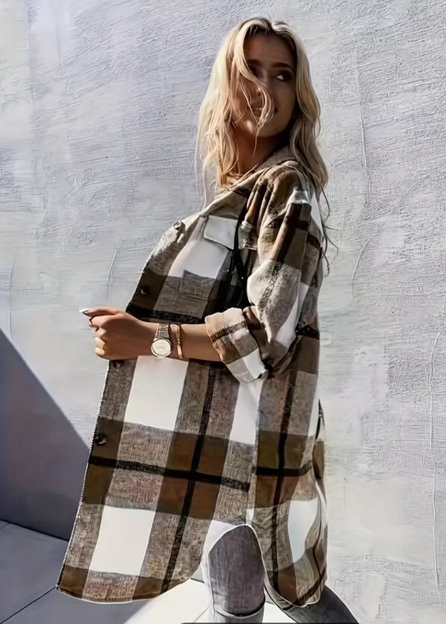 Long flannel shirt jacket