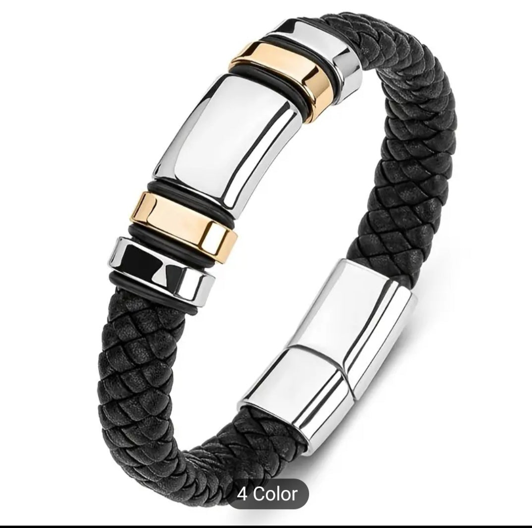 Mens genuine leather braied bracelet