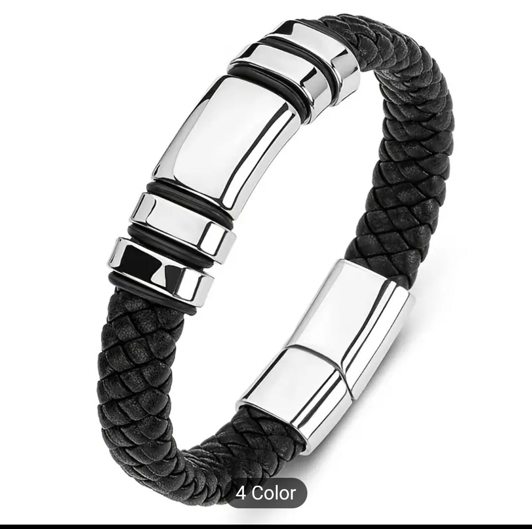 Mens genuine leather braied bracelet