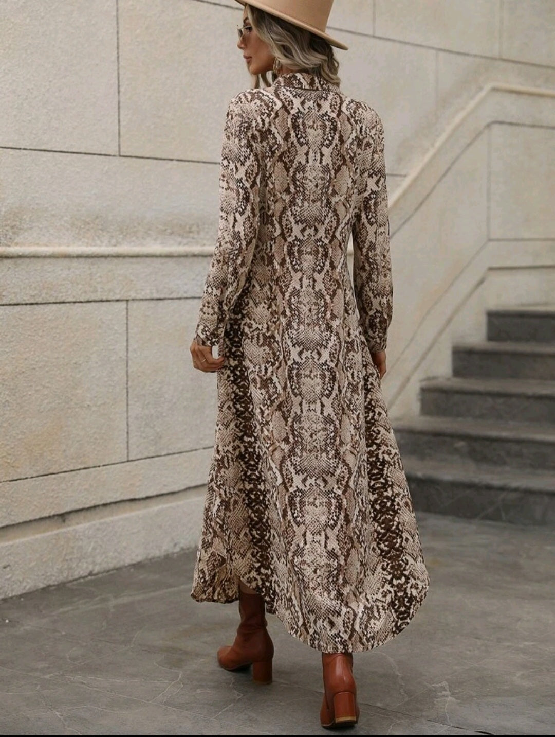 SNAKE PRINT BUTTON-UP DRESS