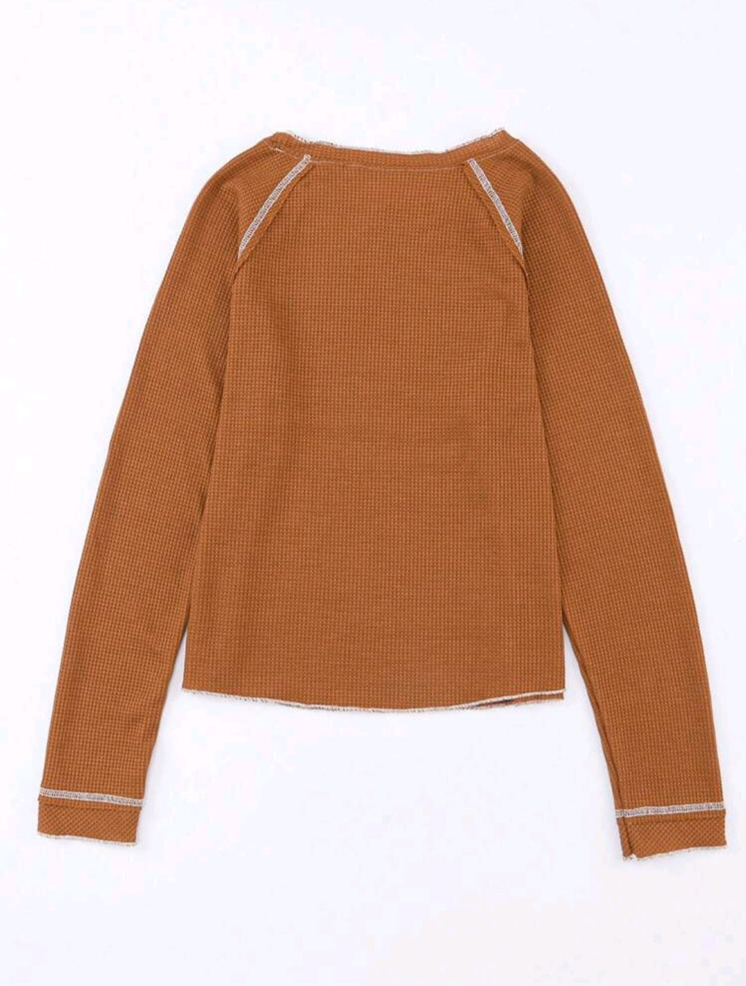 BURNT ORANGE LONG SLEEVE RAW EDGE WAFFLE TOP