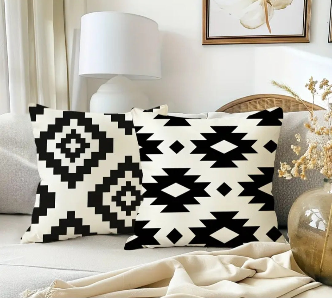 Black and natural white Aztec throw pillow covers 18x18 (cover only)