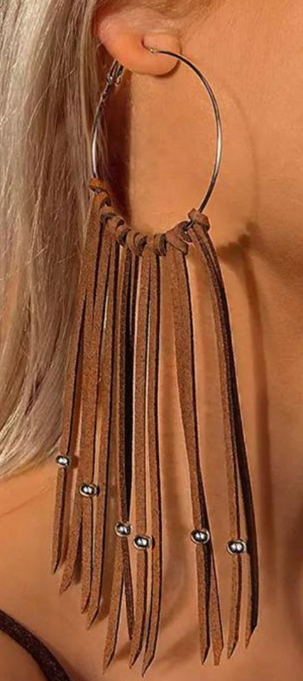 Leather fringe tassel earrings