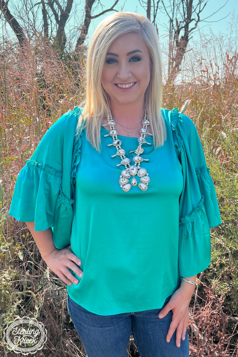 Sterling kreek INTO THE NIGHT SILK TOP in turquoise and wine red