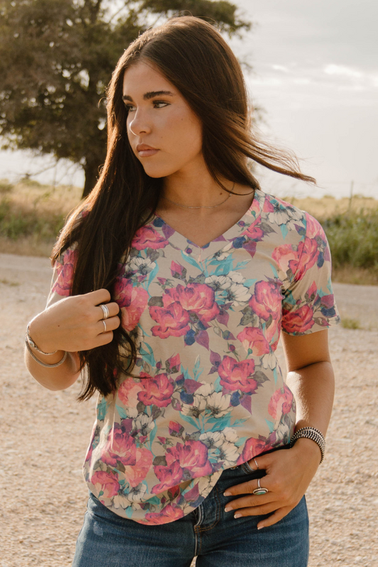 Life Is A Flower Rose V Neck Tee