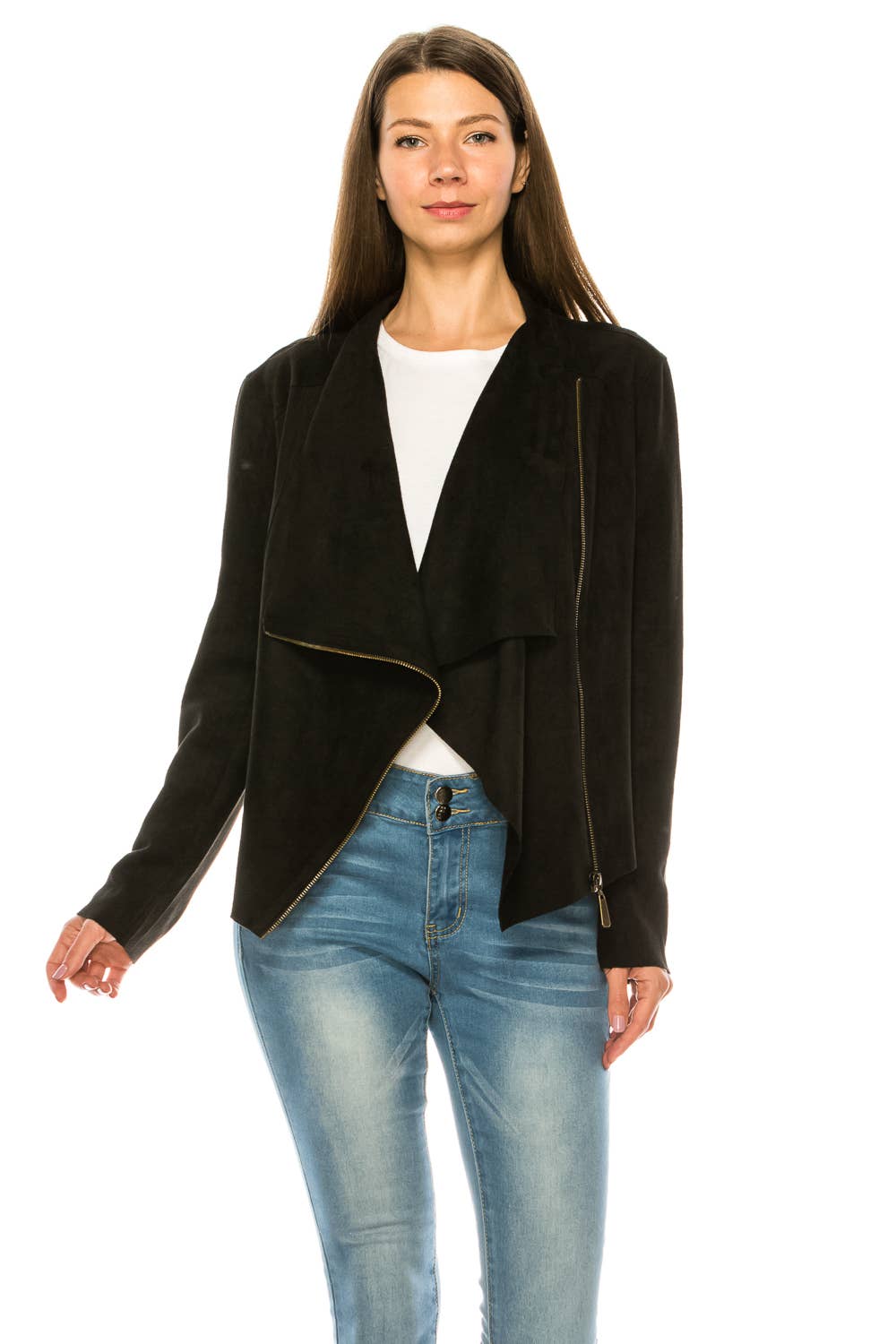 BLACK SUEDE ZIP ASYMMETRICAL JACKET