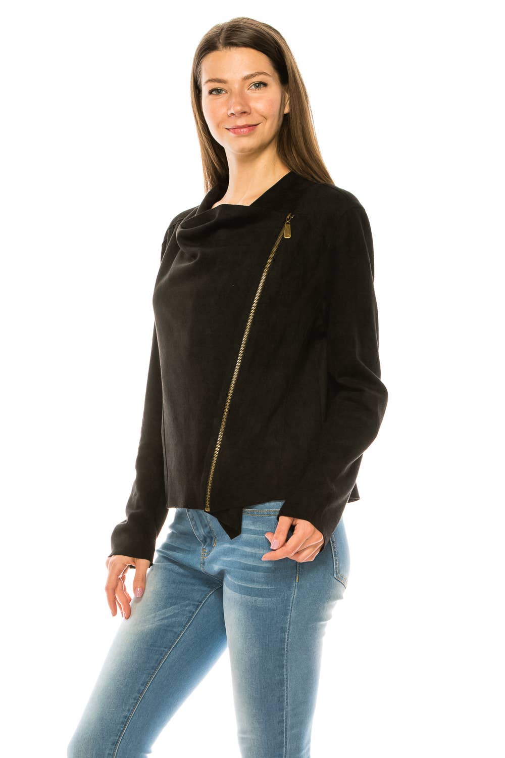 BLACK SUEDE ZIP ASYMMETRICAL JACKET