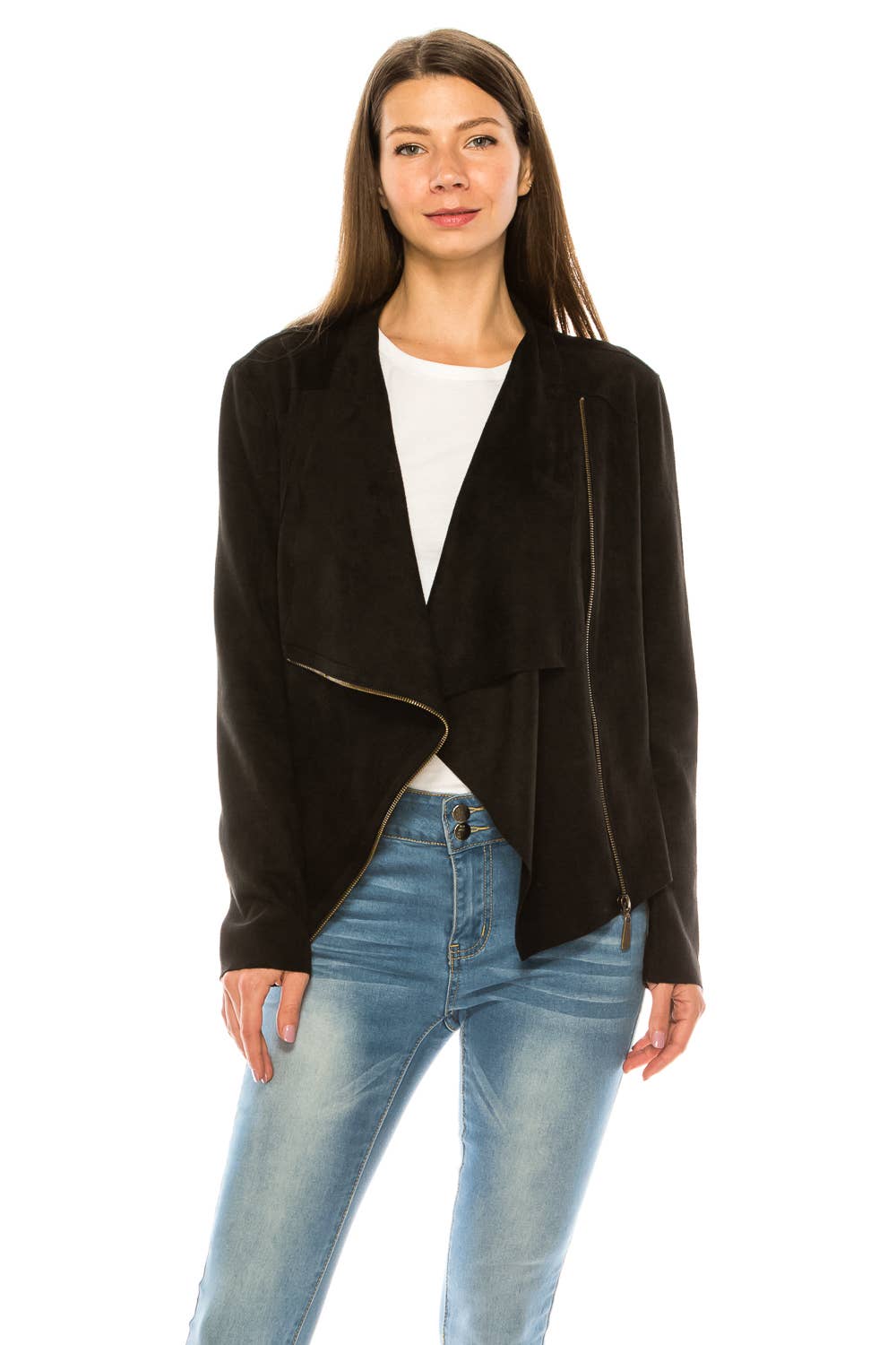BLACK SUEDE ZIP ASYMMETRICAL JACKET