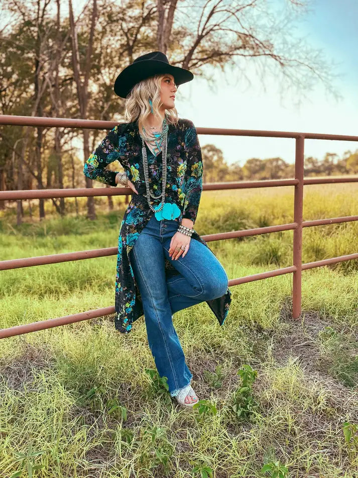 Gyspy Turquoise Floral Velvet Top
