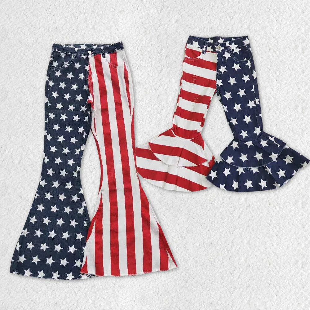 Aier Wholesale - Mommy and Me Adult Baby Girls 4th July Stars Denim Bell Flar