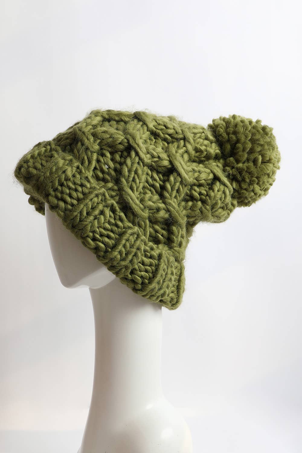 Green Oversized Soft Chunky Knit Pom Beanie - Cozy Winter Style ❄️