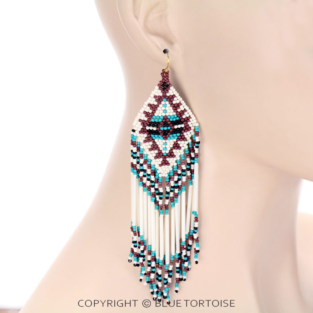 Long beaded boho tassel earrings