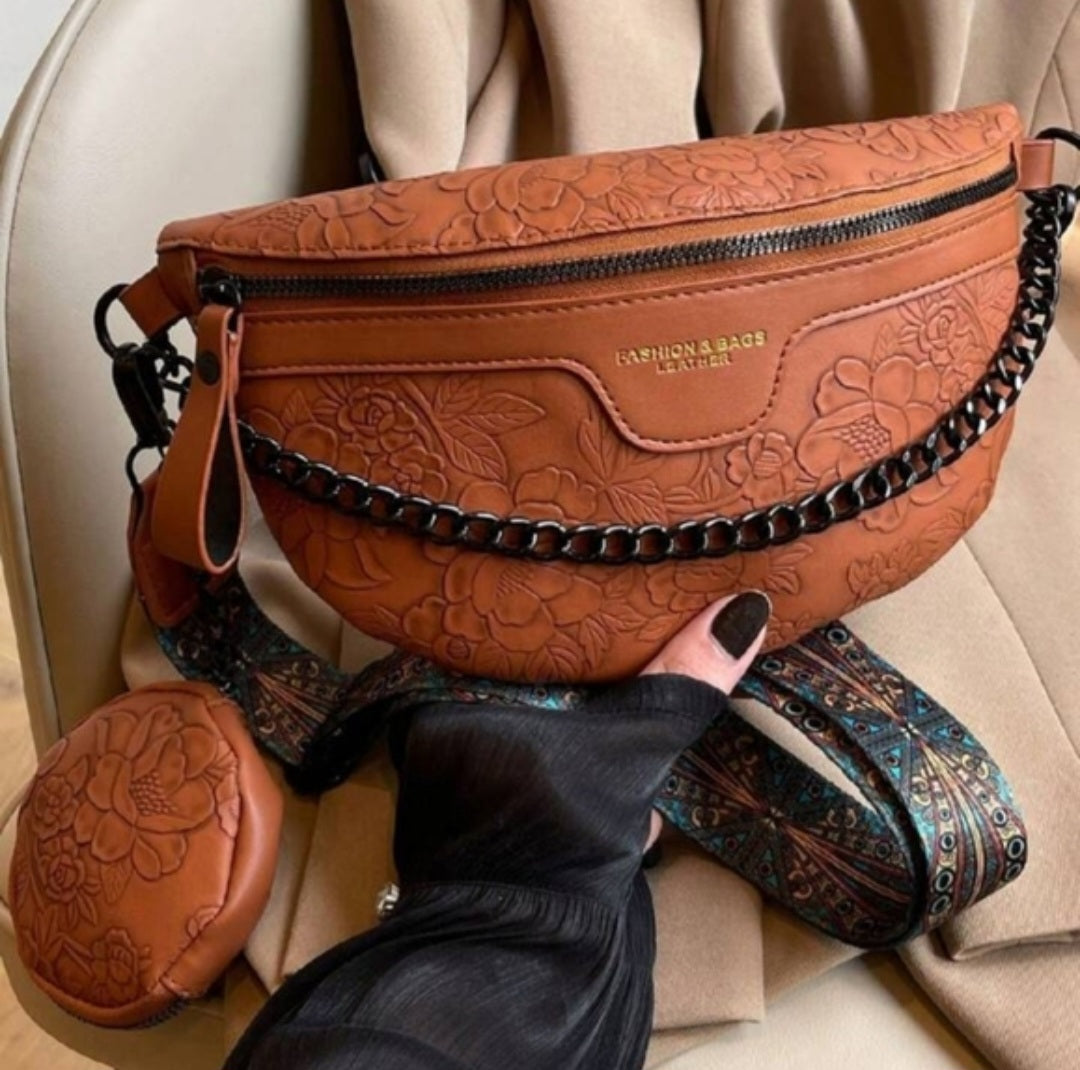 Cross body embossed faux leather bag with coin purse