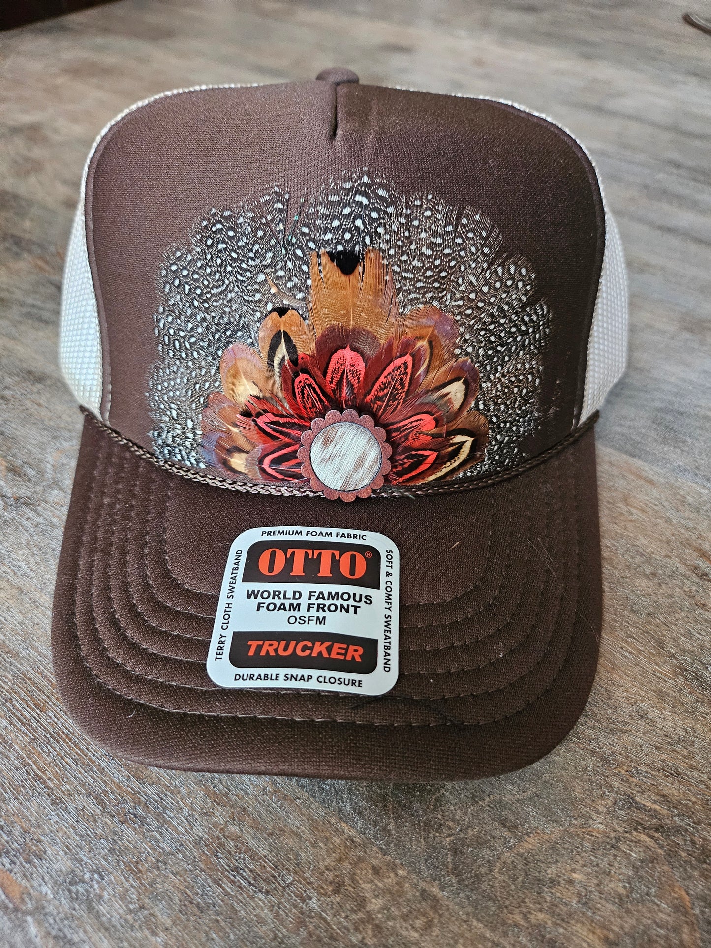 Custom brown and tan trucker hat