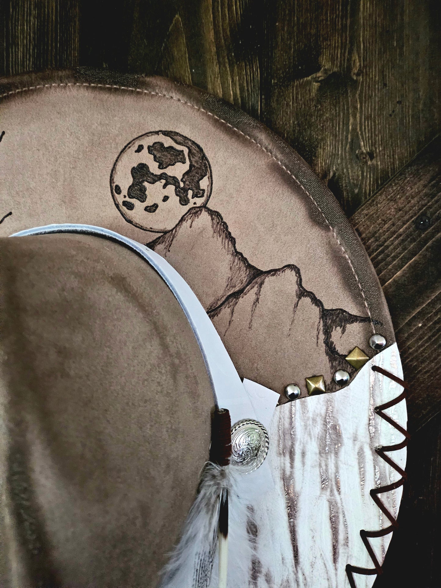 Hand Burned Western Fedora Cowboy Hat With Genuine Leather