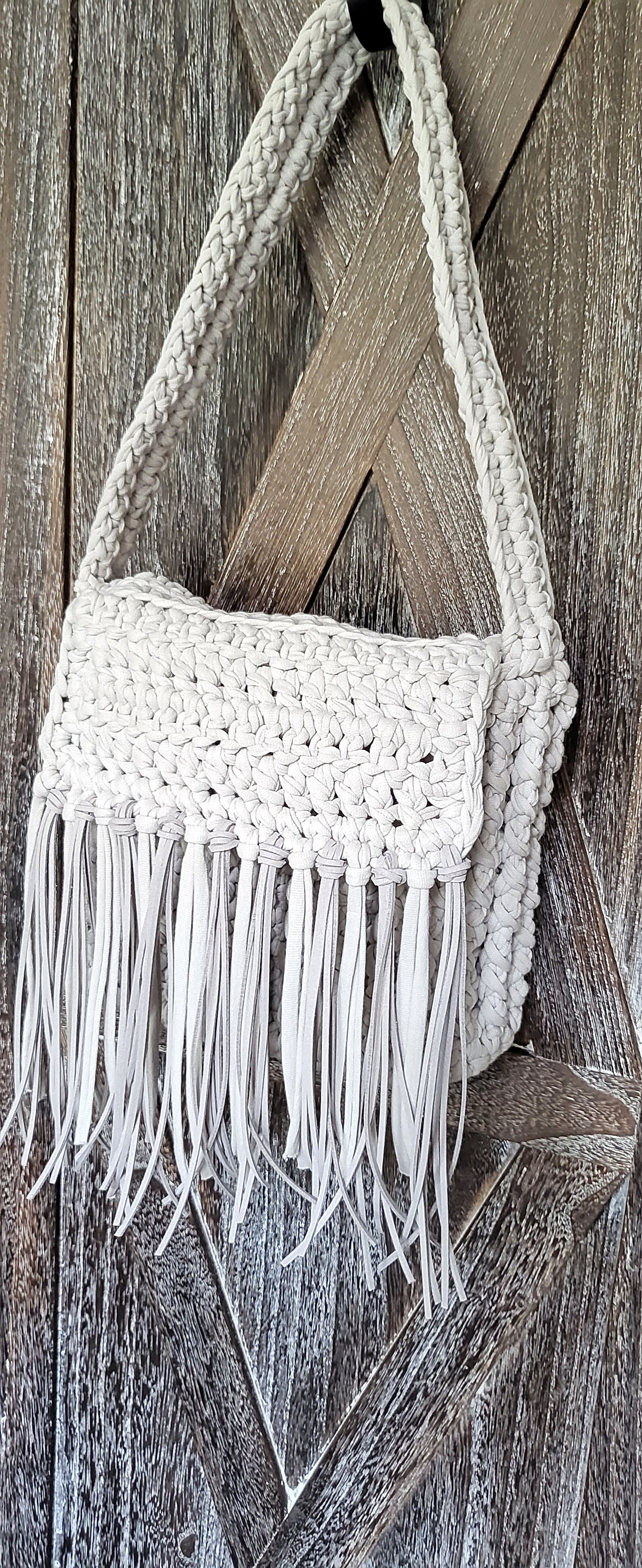 CROCHET FRINGE BOHO SHOULDER BAG PURSE AVAILABLE IN THREE COLORS