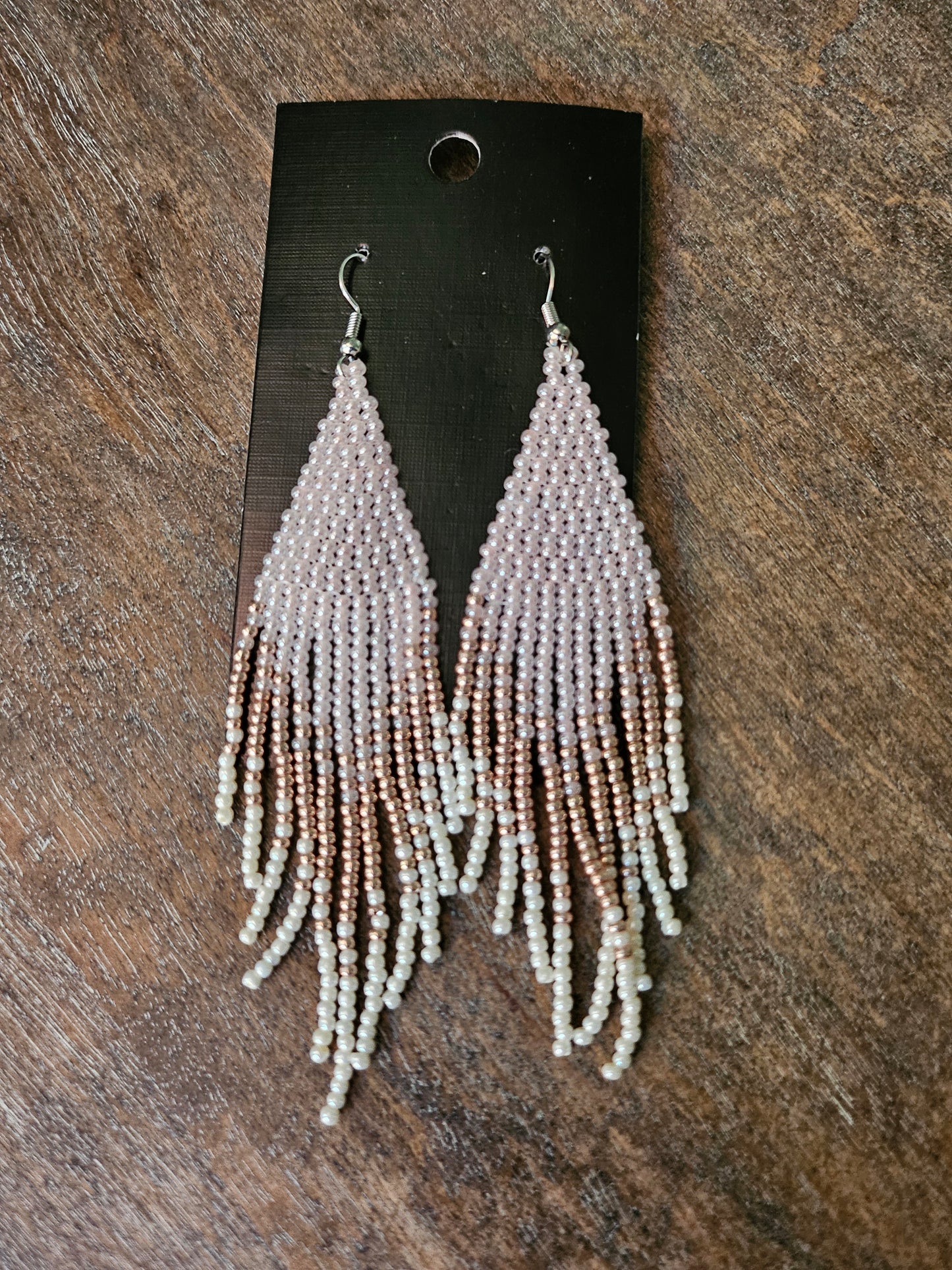 Pink beaded fringe tassel earrings