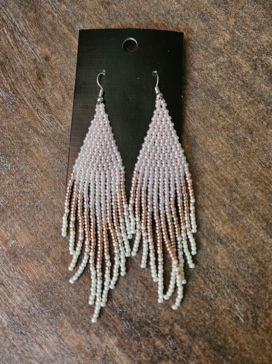 Pink beaded fringe tassel earrings