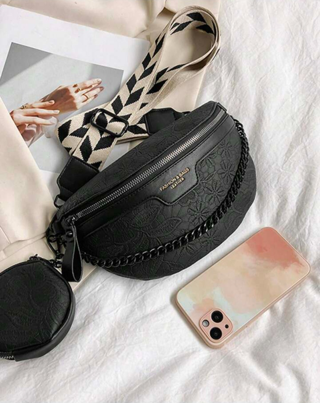 Cross body embossed faux leather bag with coin purse