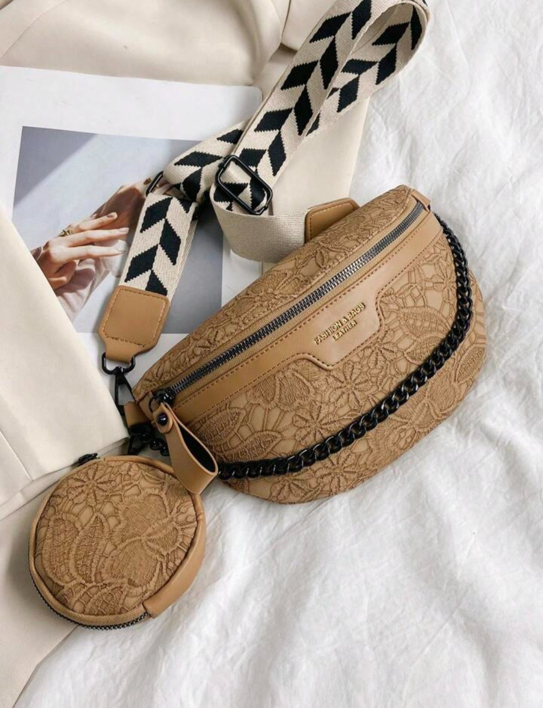 Cross body embossed faux leather bag with coin purse