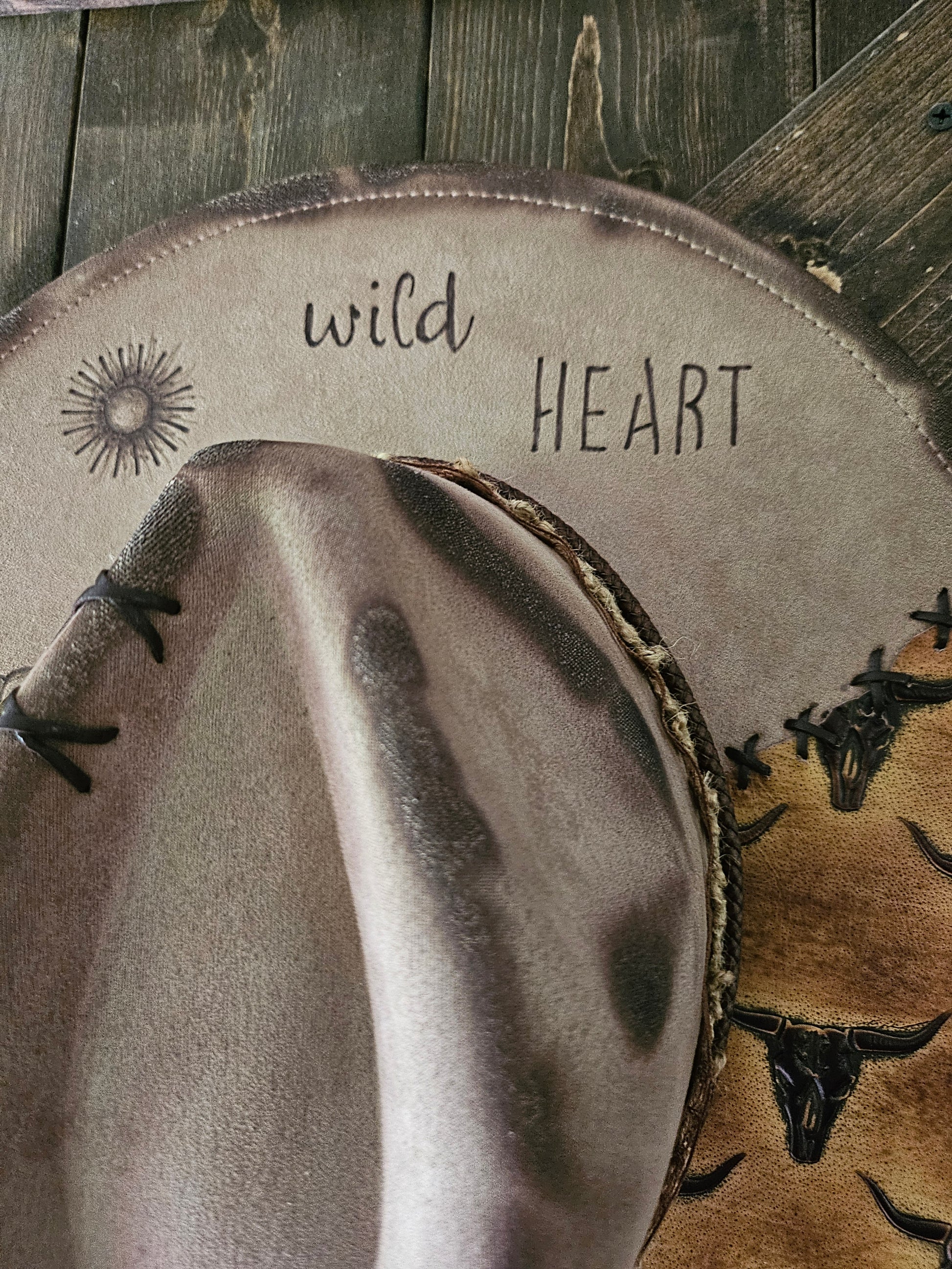 Wild heart desert scape burned Fedora cowboy hat.