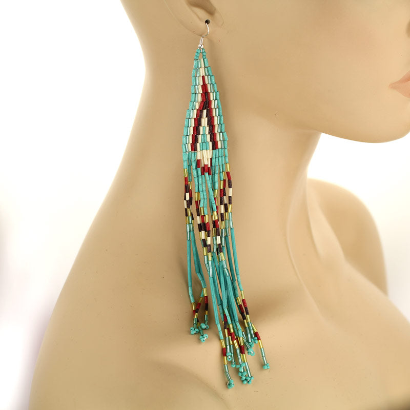 Long beaded boho tassel earrings