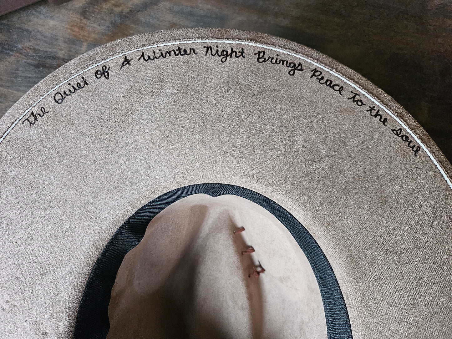 Hand Burned Western Fedora Cowboy Hat With Genuine Leather