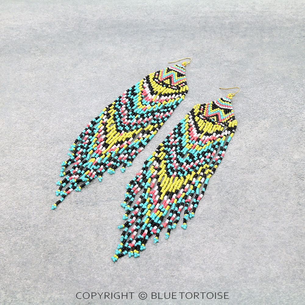 Long beaded boho tassel earrings