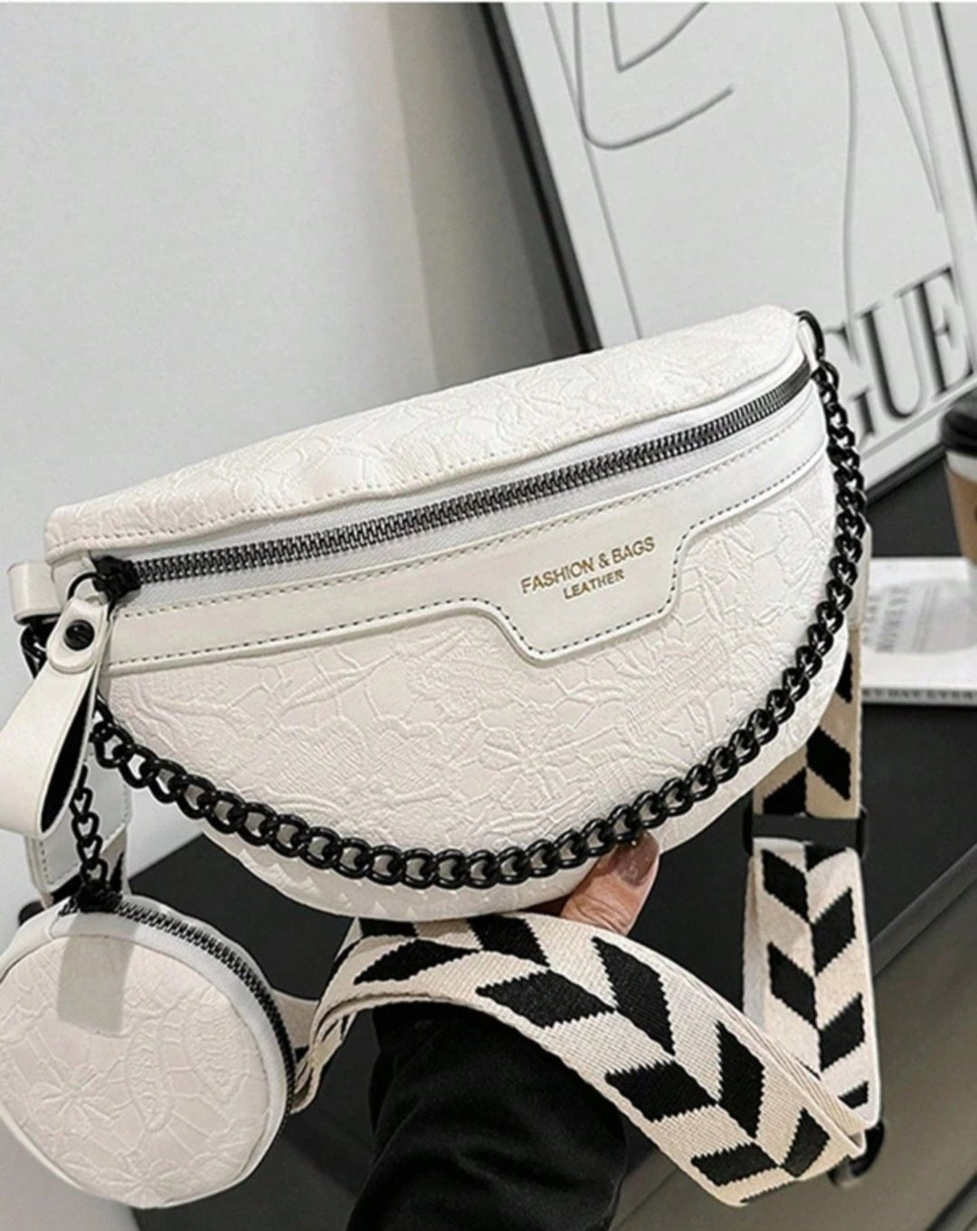 Cross body embossed faux leather bag with coin purse