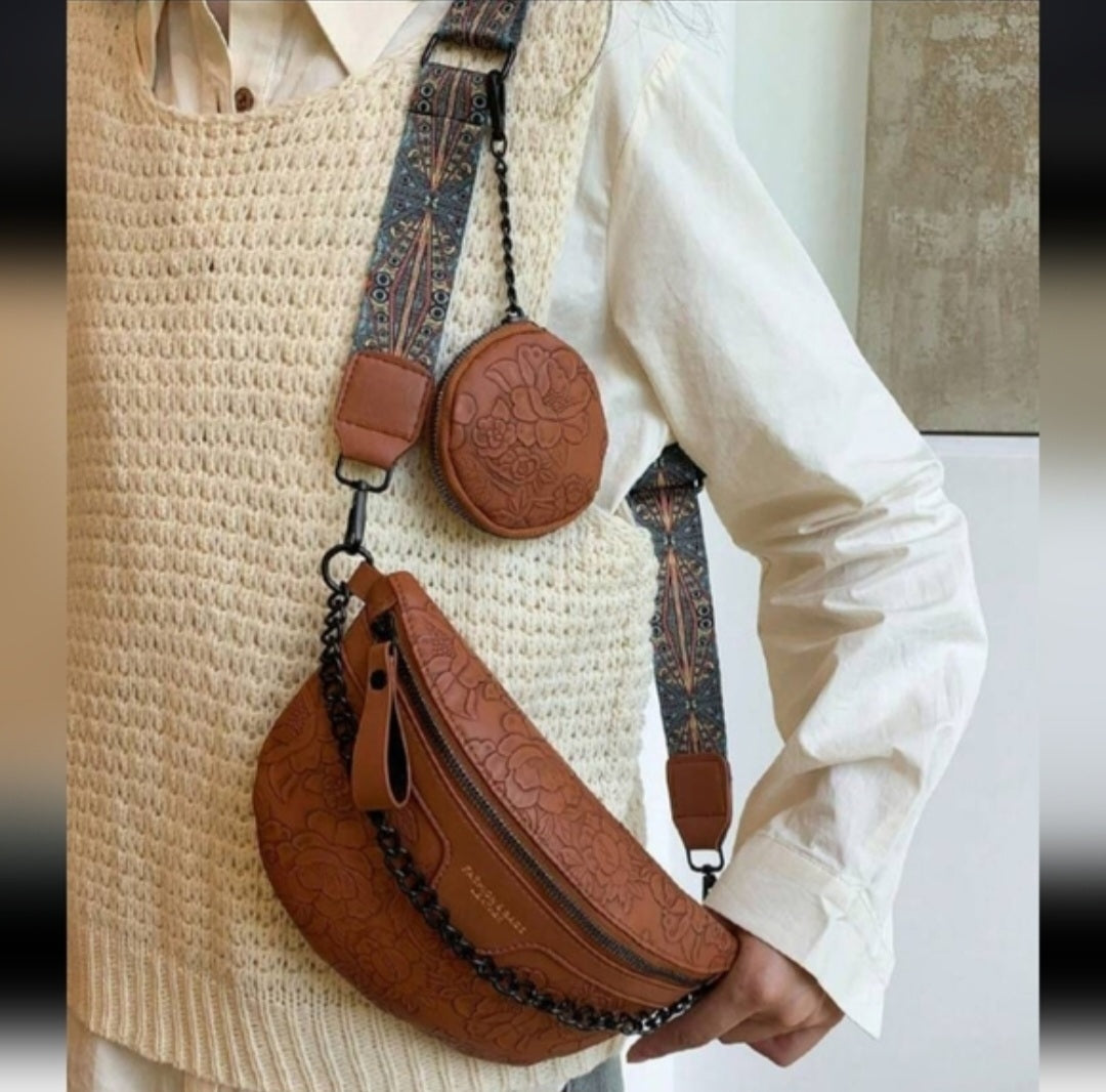 Cross body embossed faux leather bag with coin purse