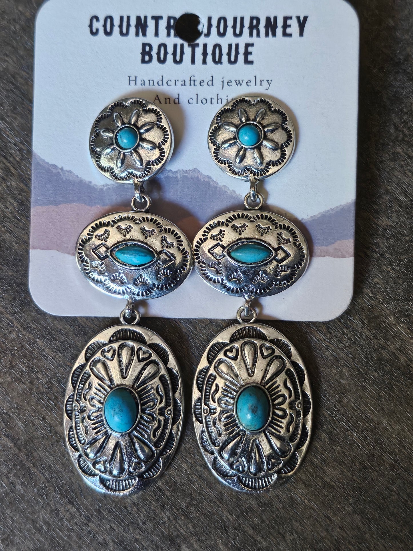 Silver Western concho turquoise earrings