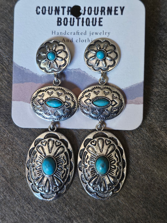 Silver Western concho turquoise earrings